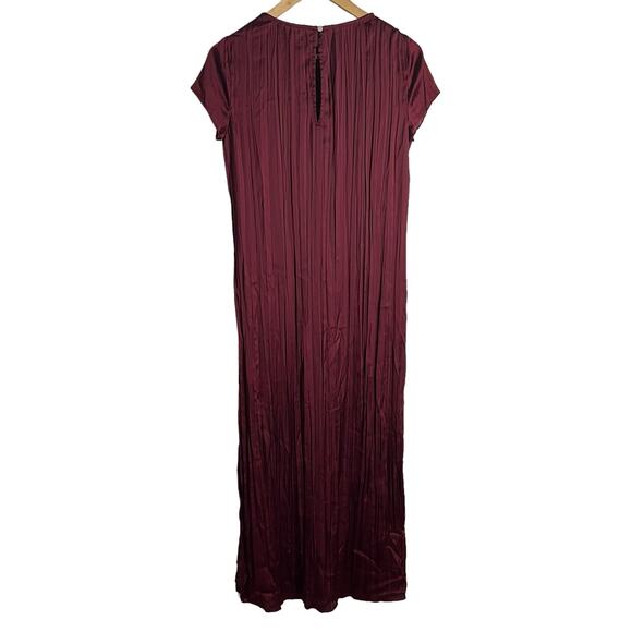 Madewell Mulberry Wine Oversized Short-Sleeve Slip Midi Dress Plissé Size XS - Picture 13 of 15